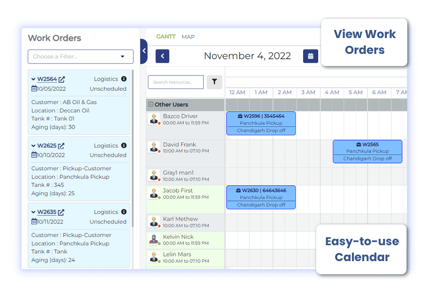 scheduled work orders on an easy-to-use calendar
